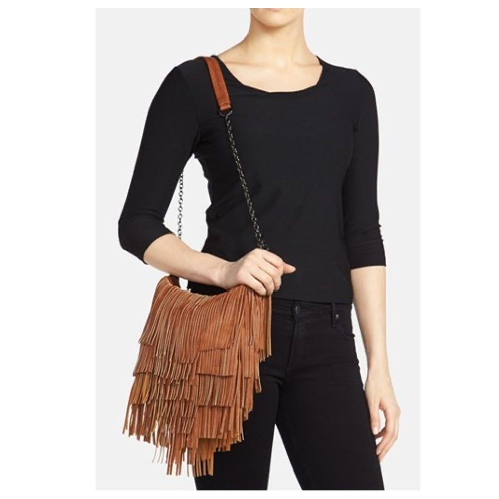 Steve Madden BMocha Fringe Tassel Crossbody Bag Brown Boho Western